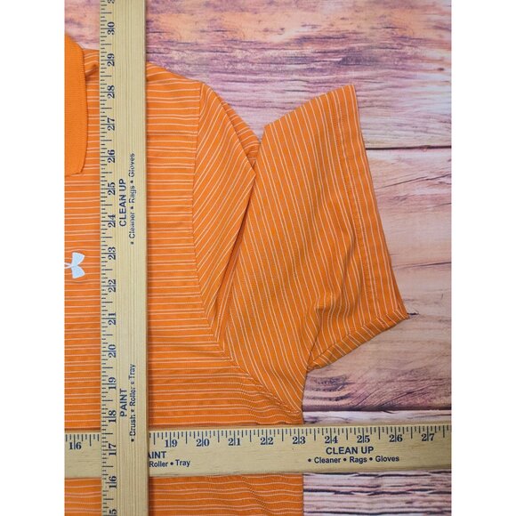 Under Armour HeatGear Mens Polo Shirt Large Orange Striped Athletic Fit - Picture 9 of 9